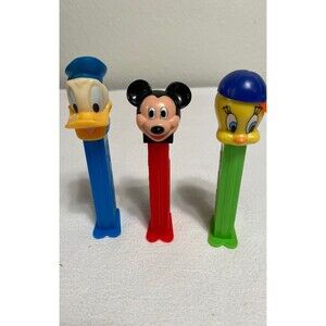 Pez Lot of 3  Pez Micky Mouse Donald Duck  Disney & Tweety Bird With Ball Cap